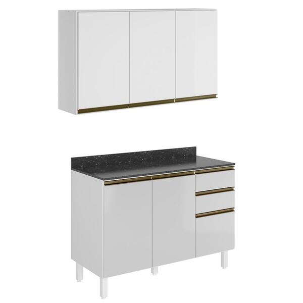 Armario Aereo E Balcao Com Tampo 120cm Mdf Kali Premium Nicio