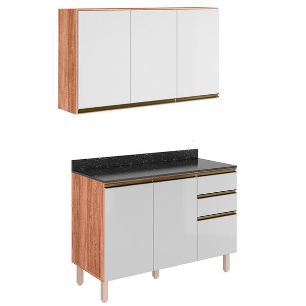 Armario Aereo E Balcao Com Tampo 120cm Mdf Kali Premium Nicio