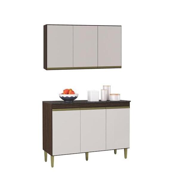 Armário Aéreo E Balcão Com Tampo Chocolate/off White - Fdecor