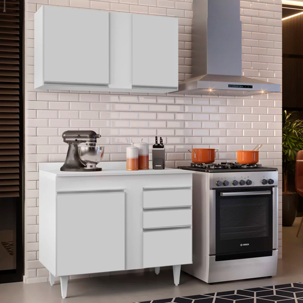 Armário Aéreo E Balcão De Cozinha Lavanderia Aurora Com Tampo