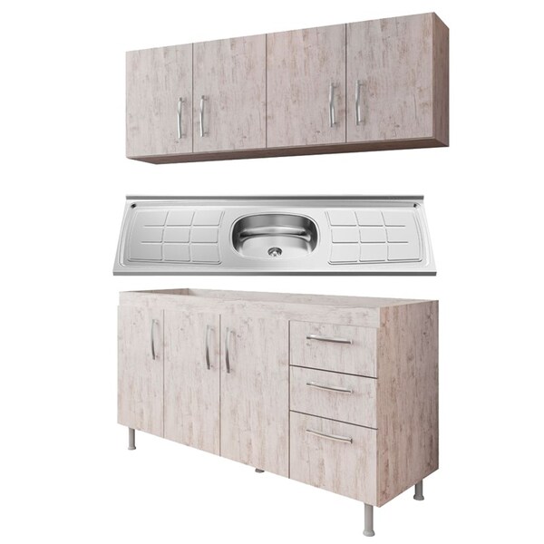 Armário Aéreo E Balcão Gabinete Com Pia Inox 160cm Nathan Rús