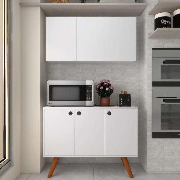 Armário Aéreo E Balcão Gabinete Cozinha 3 Portas Branco