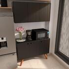 Armário Aéreo E Balcão Gabinete Cozinha 3 Portas Preto