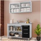 Armário Aéreo E Balcão Gabinete Elisa Com Pia Inox 120cm Bran