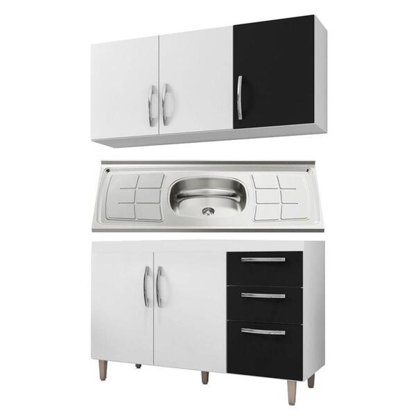 Armário Aéreo E Balcão Gabinete Isabel Com Pia Inox 120cm Bra