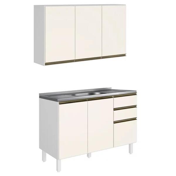 Armario Aereo E Balcao Para Pia 120cm Mdf Kali Premium Branco