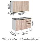 Armario Aereo E Balcao Para Pia 120cm Mdf Kali Premium Branco