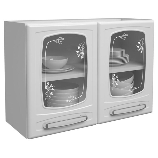 Armário Aéreo Evidence Aço 80cm 2 Portas Com Vidro Branco - B