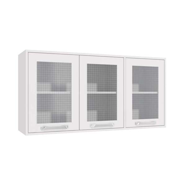Armário Aéreo Geometric Com Vidro 3 Pt Branco