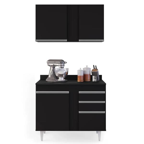 Armário Aéreo Indiana E Balcão Gabinete 100cm Luziania Preto