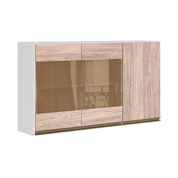 Armário Aéreo Kali Premium 120cm 2 Portas Com Vidro E 1 Porta