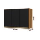 Armário Aéreo Karen 90 Cm 3 Porta Nature Preto Fosco Peternel