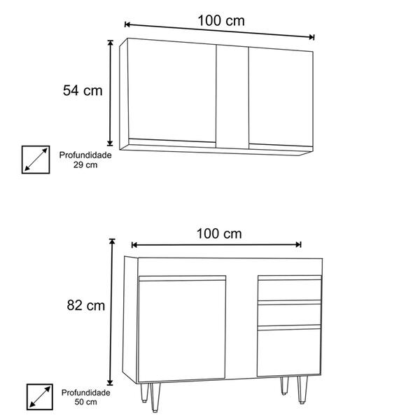 Armário Aéreo Luziania E Balcão Para Pia 100cm Indiana Castan