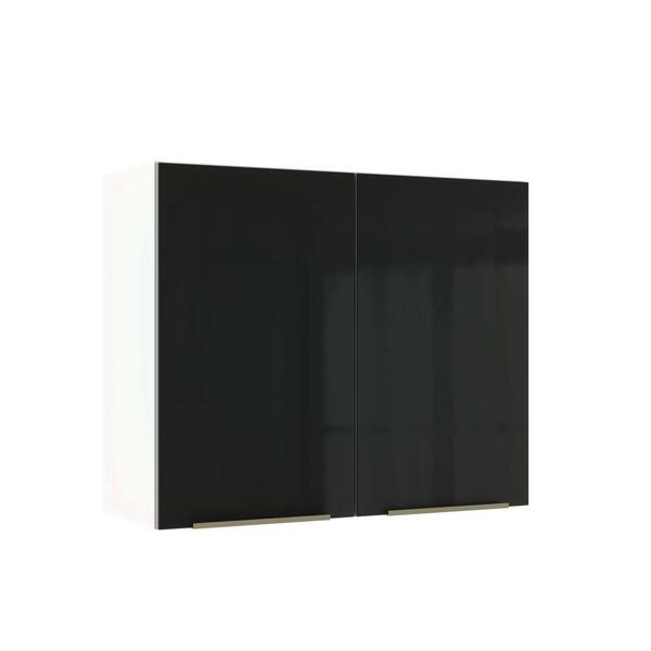 Armário Aéreo Madesa Lux 80 Cm 2 Portas - Branco/preto