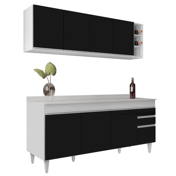 Armário Aéreo Nevada E Balcão 180cm Com Tampo Dallas Branco/p