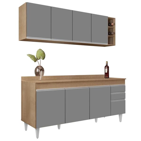 Armário Aéreo Nevada E Balcão 180cm Com Tampo Dallas Castanho