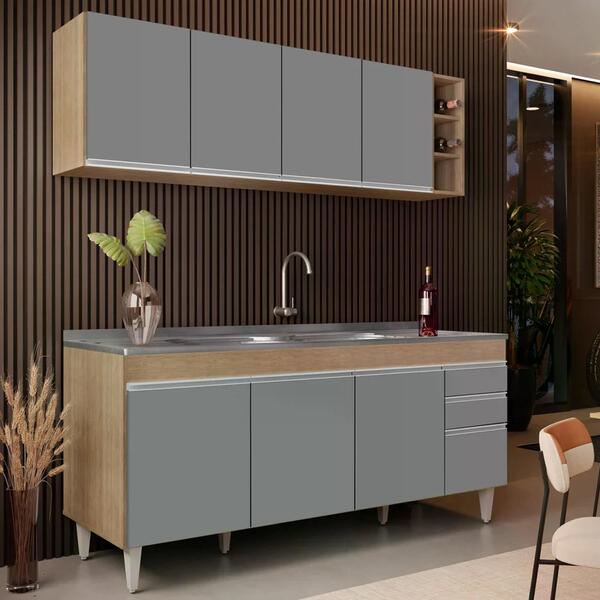 Armário Aéreo Nevada E Balcão Gabinete 180cm Com Pia Dallas C