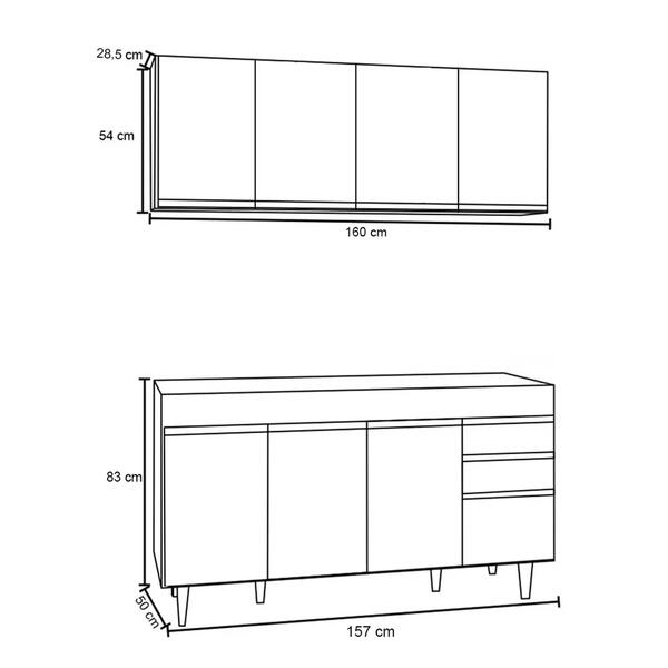 Armário Aéreo Nevada E Balcão Para Pia 160cm Arkansas Branco