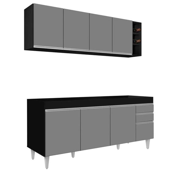 Armário Aéreo Nevada E Balcão Para Pia 180cm Dallas Preto/cin