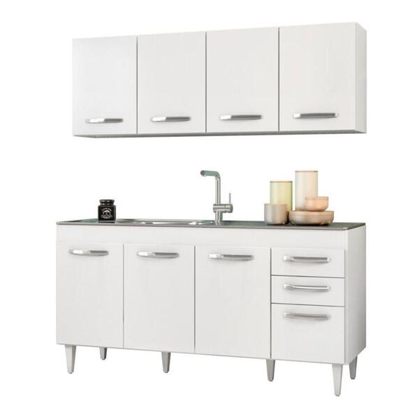 Armário Aéreo Panamá E Balcão Gabinete Com Pia Inox 160cm