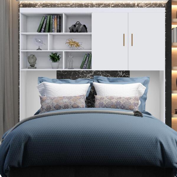 Armário Aéreo Para Cama De Casal Branco Caio Shop Jm