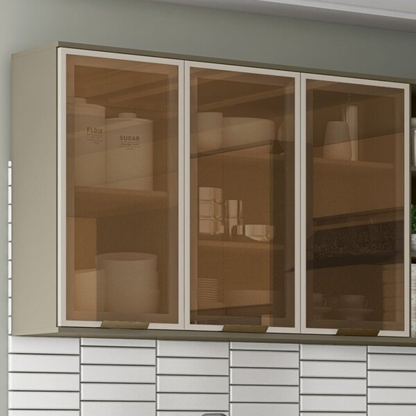Armário Aéreo Para Cozinha 120x83x32cm 3 Portas Com Vidro Éve