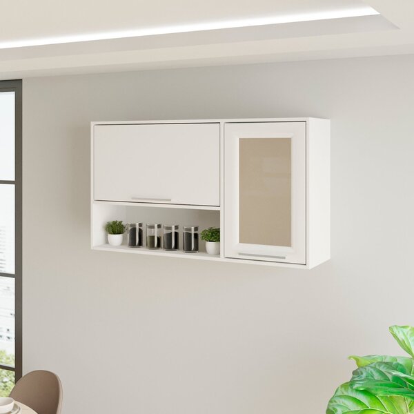 Armário Aéreo Para Cozinha 2 Portas 1 Nicho Paris Branco