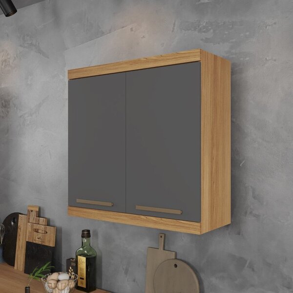 Armário Aéreo Para Cozinha 2 Portas Gold Cinamomo/grafite