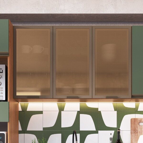 Armário Aéreo Para Cozinha 3 Portas Com Vidro Greta Freijó/ol