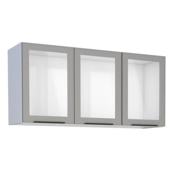 Armário Aéreo Para Cozinha 3 Portas De Vidro Assis Cinza