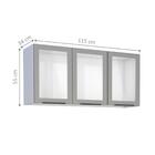 Armário Aéreo Para Cozinha 3 Portas De Vidro Assis Cinza