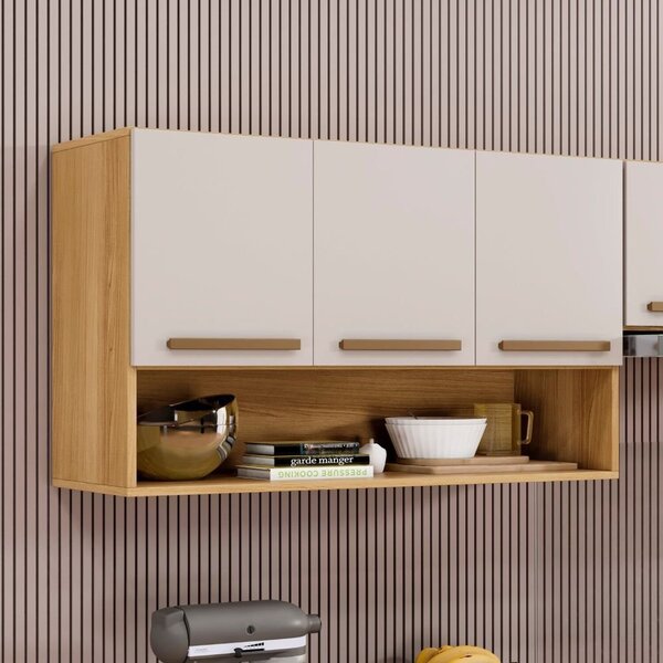 Armário Aéreo Para Cozinha 3 Portas Plus Cinamomo/off White