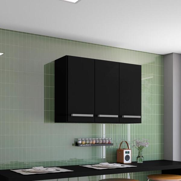 Armario Aereo Para Cozinha 3 Portas Preto Catar Brienza Movel