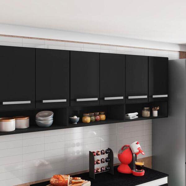 Armario Aereo Para Cozinha 6 Portas Preto Suriname Brienza Mo