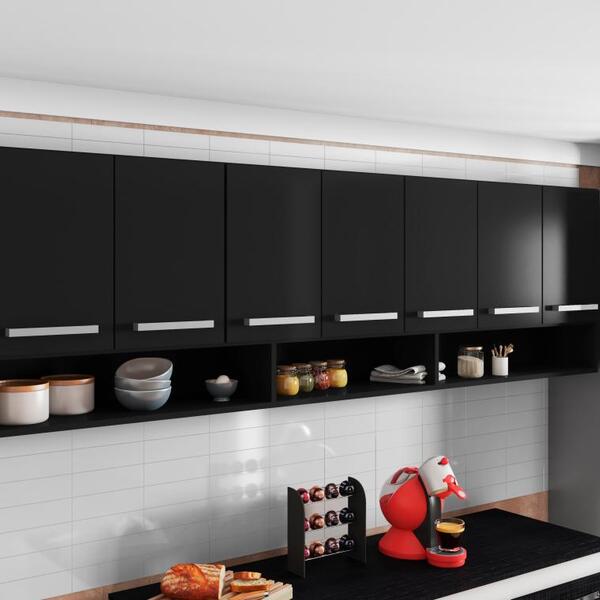 Armario Aereo Para Cozinha 7 Portas Preto Luxemburgo Brienza