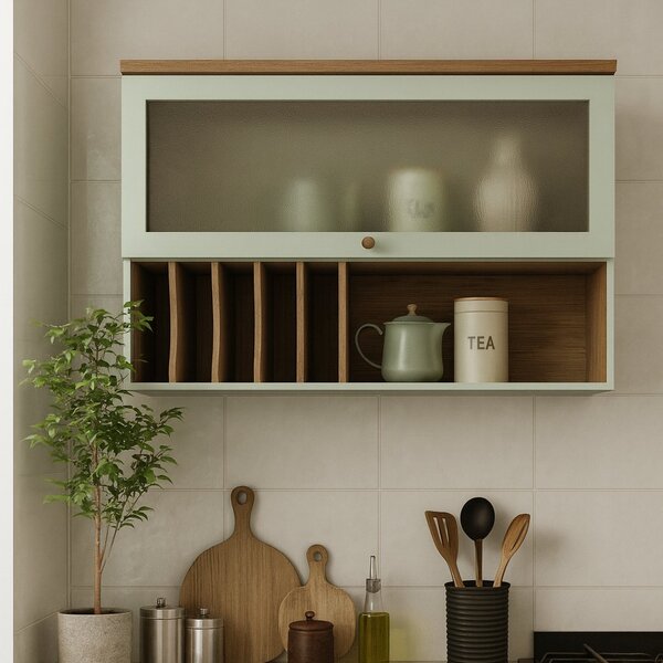 Armário Aéreo Para Cozinha Com Porta De Vidro Provençal Ilumi
