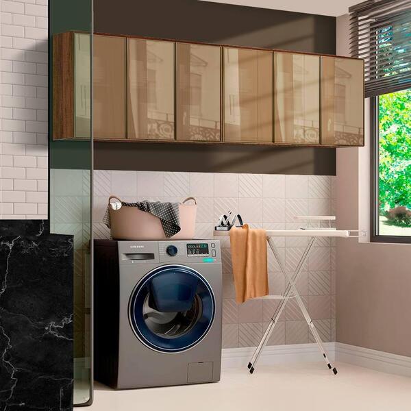 Armário Aéreo Para Lavanderia 100% Mdf 6 Portas Vidro Reflect