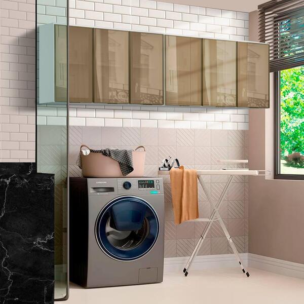 Armário Aéreo Para Lavanderia 100% Mdf 6 Portas Vidro Reflect