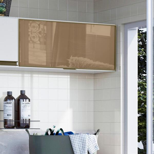 Armário Aéreo Para Lavanderia 1 Porta Basculante Vidro Reflec