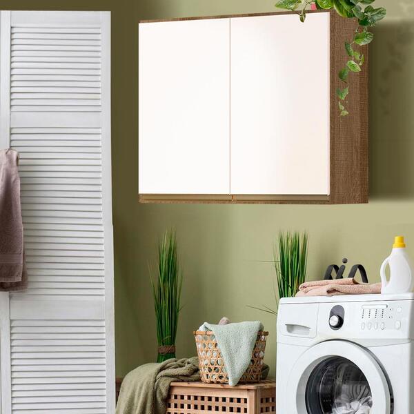 Armário Aéreo Para Lavanderia 2 Portas Carvalho Rústico Off W