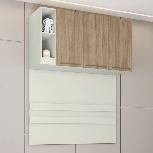 Armário Aéreo Para Quarto Seletto 3 Portas 2 Nichos Areia/jeq