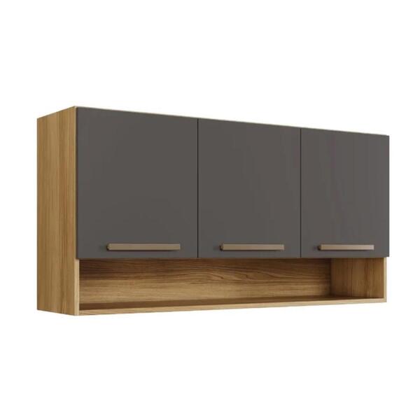 Armário Aéreo Plus 3 Portas Com Nicho Cinamomo Grafite