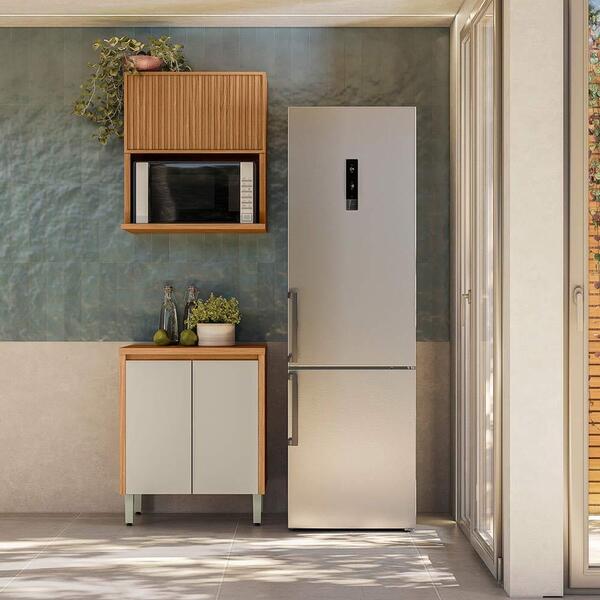 Armário Aéreo Ripado Com Balcão Para Cozinha Nature Off White