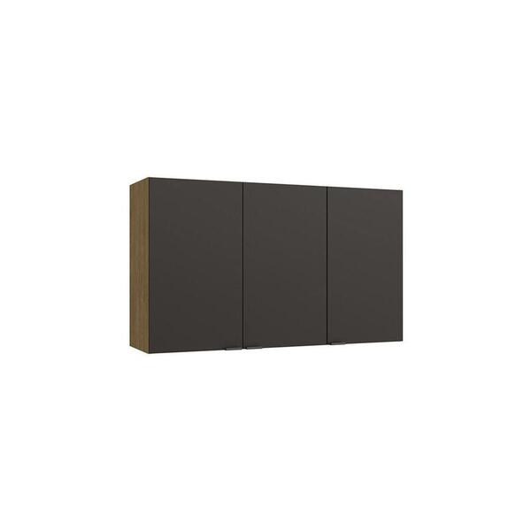 Armário Aéreo Suprema 3 Portas Freijó/preto Fosco 1,20m X 34cm