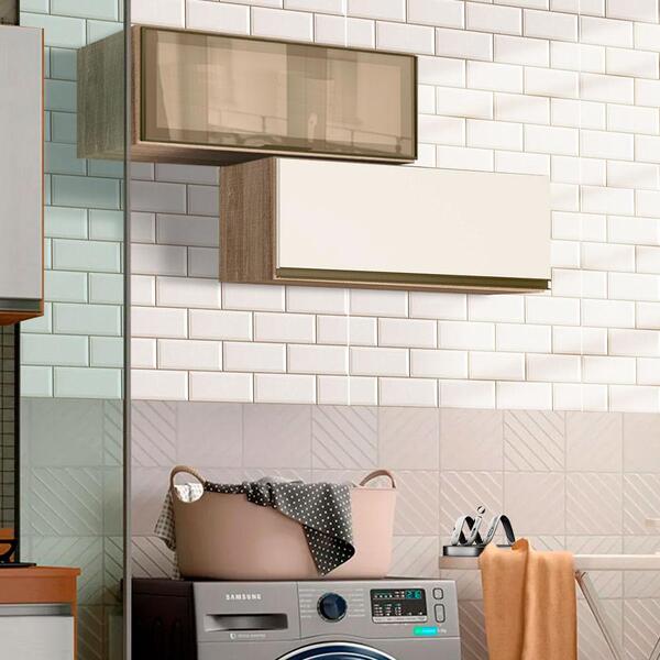 Armário Aéreo Suspenso Para Lavanderia 2 Portas Em Vidro Refl