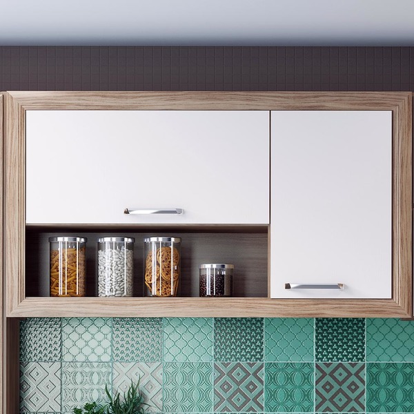 Armario Aereo Toscana De 120cm Com 01 Porta 01 Basculante E 01 Prateleira Mdp Mdf Argila Branco Leroy Merlin