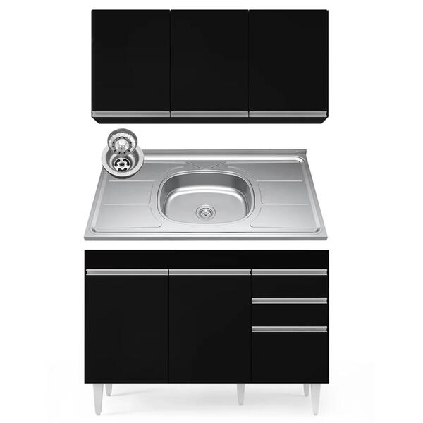 Armário Aéreo Virgínia E Balcão Com Pia 120cm Michigan Preto