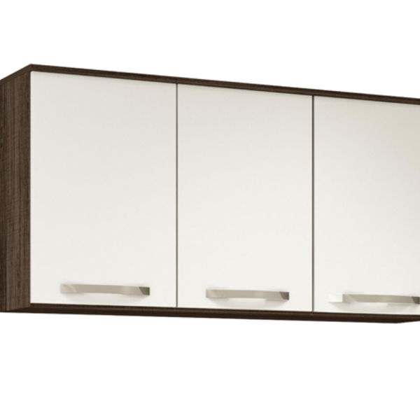 Armário Aéreo Wiki 120 3 Portas 3 Gavetas Amendoa Rústico/off