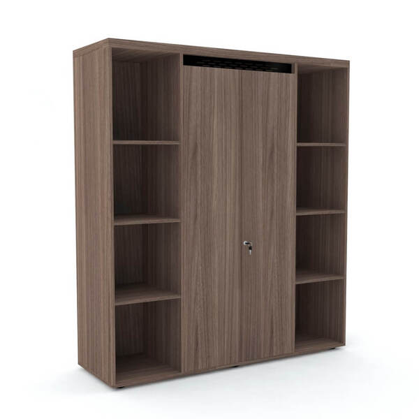 Armário Alto 2 Portas 2 Nichos Pandin Pe50 - Walnut/preto