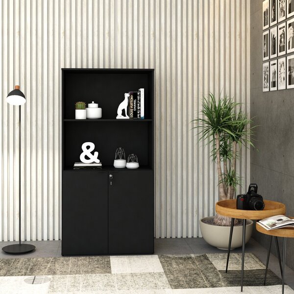 Armário Alto Estante Com 2 Portas 160cm X 80cm X 42cm Preto